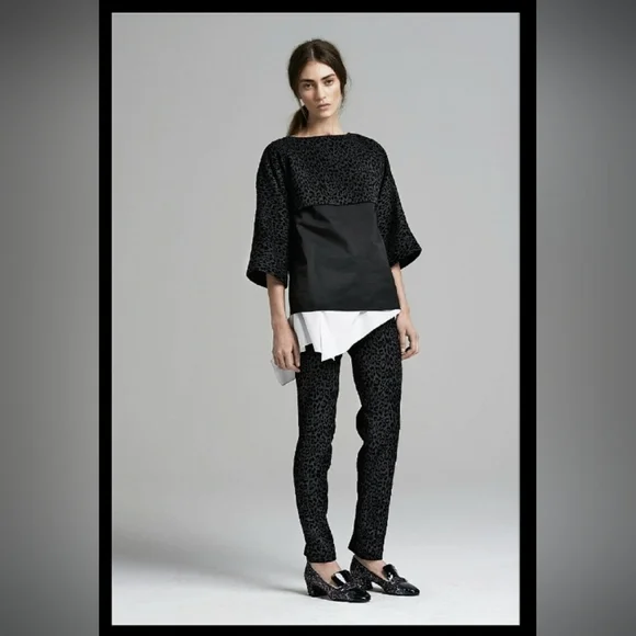 Thakoon Addition Black Leopard Print Slim Fit Tapered Trousers Sz 2 - Picture 2 of 14